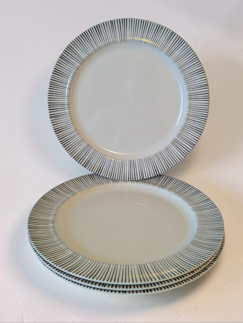 Nicole Miller Home Melamine Pinstripe Plates Set of 4 Black White Stripe